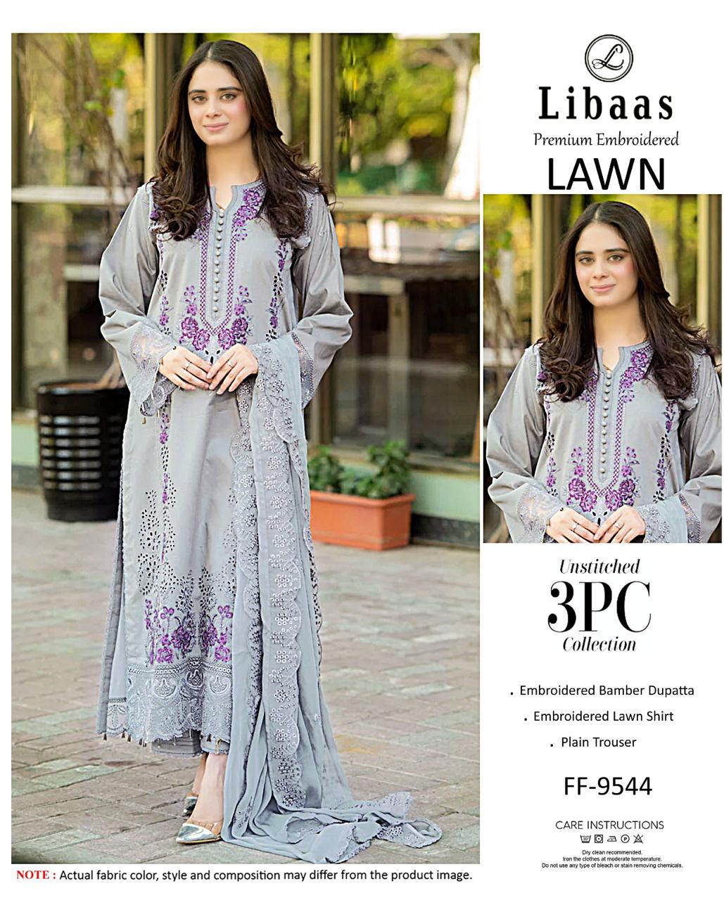 Asim Jofa Premium Embroidered Lawn 3PC Suit FF-9545 Bottle Green Gold Unstitched