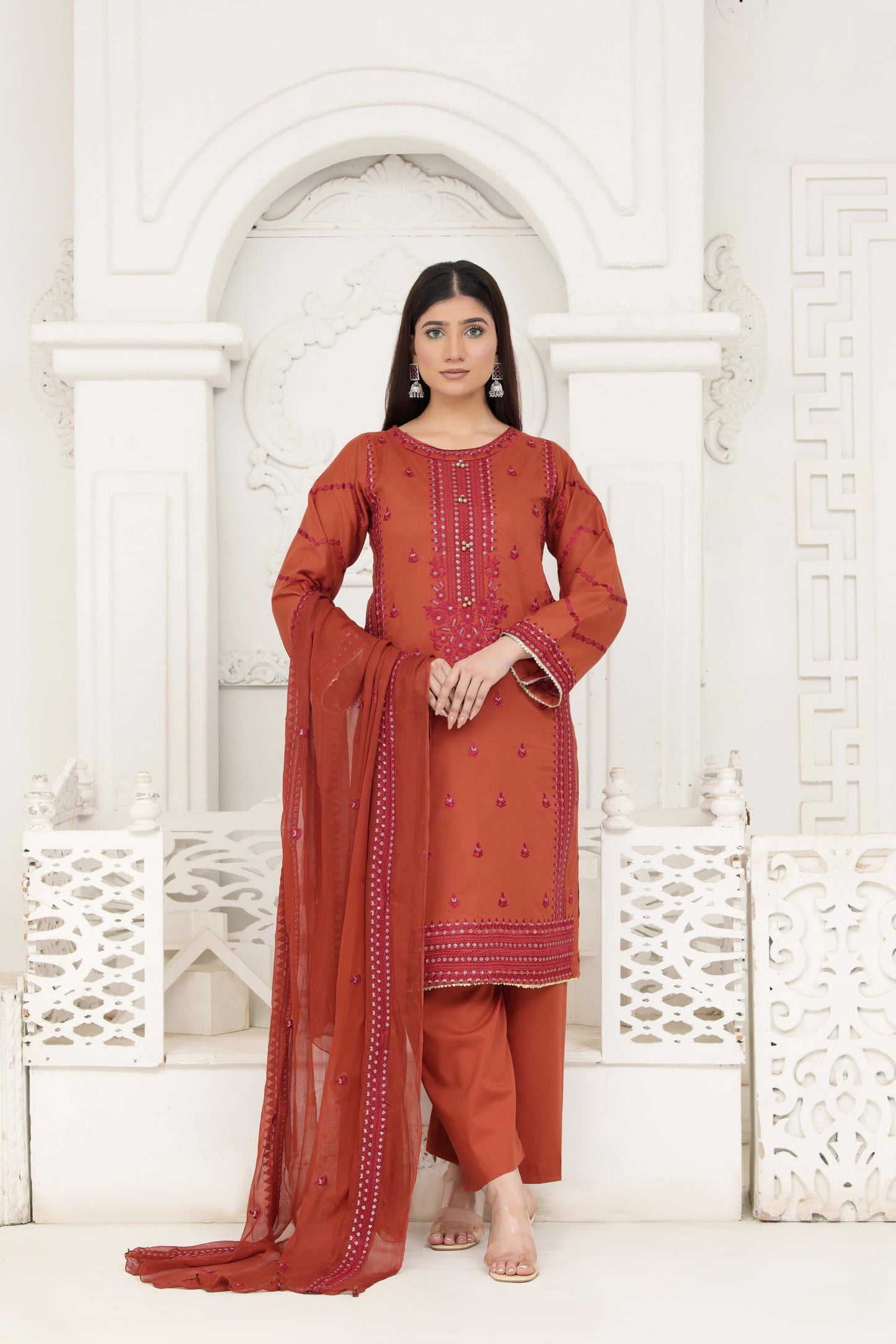 IB905 - Embroidered 3-Piece Stitched Suit with Sequin Details