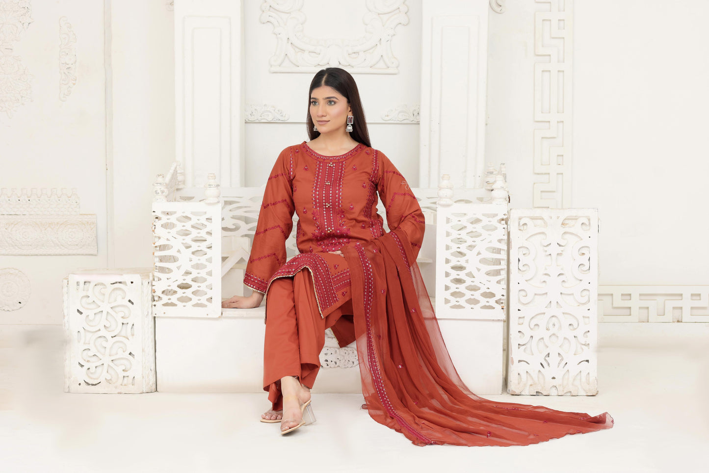 IB905 - Embroidered 3-Piece Stitched Suit with Sequin Details