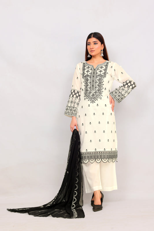 FF3075 – 3PC Stitched Embroidered Lawn Suit