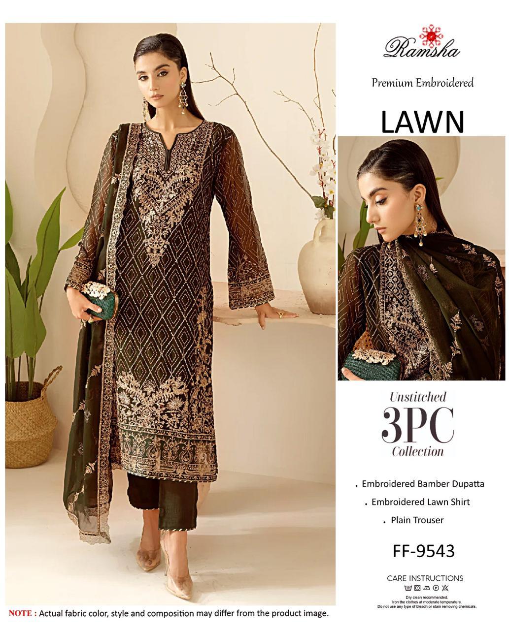 Libaas Premium Embroidered Lawn 3PC Suit FF-9544 Grey Purple Unstitched