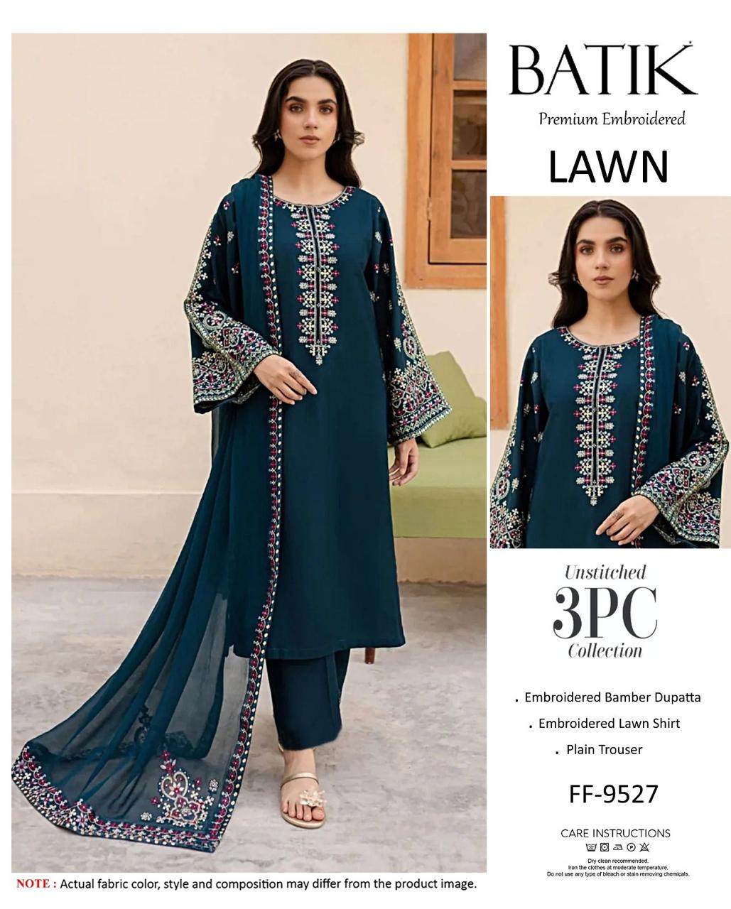 Asim Jofa Premium Embroidered Lawn 3PC Suit FF-9528 Olive Green Gold Unstitched IBX Collection