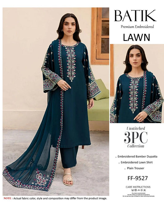 Asim Jofa Premium Embroidered Lawn 3PC Suit FF-9528 Olive Green Gold Unstitched IBX Collection