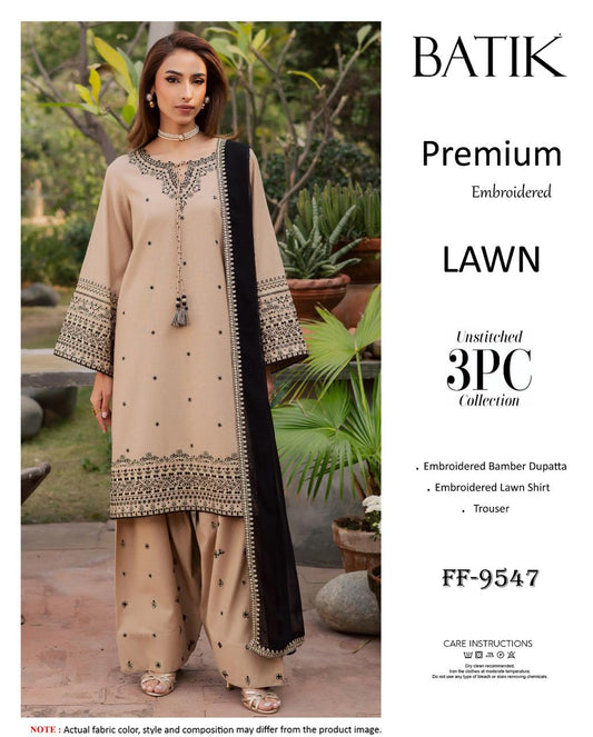 Batik Premium Embroidered Lawn 3PC Suit FF-9527 Dark Teal Multicolor Embroidery Unstitched IBX Collection