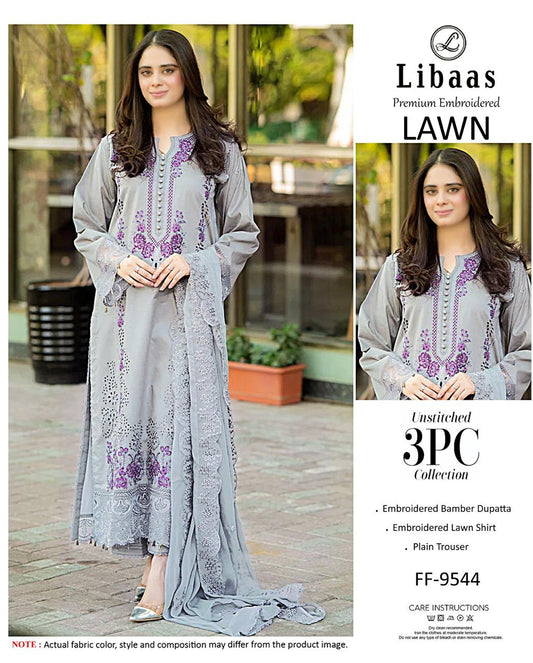 Asim Jofa Premium Embroidered Lawn 3PC Suit FF-9545 Bottle Green Gold Unstitched
